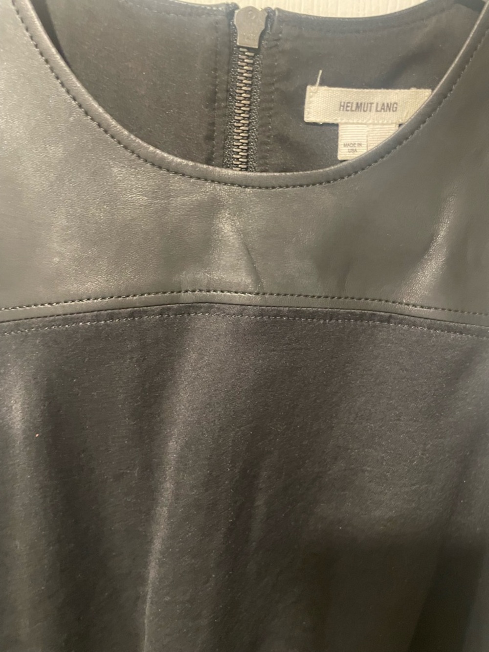 Helmut Lang Black Top Blouse with Leather Yoke Size Medium